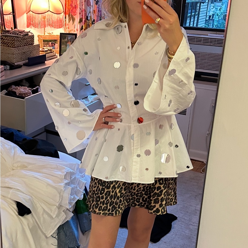 White Blouse with Metallic Accents